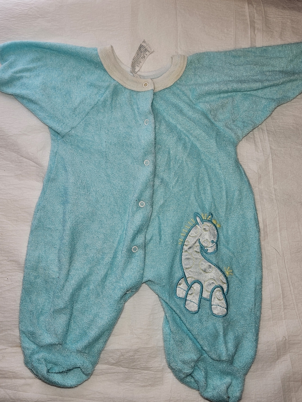 Gerber Turquoise Terry Footed One-Piece with Giraffe